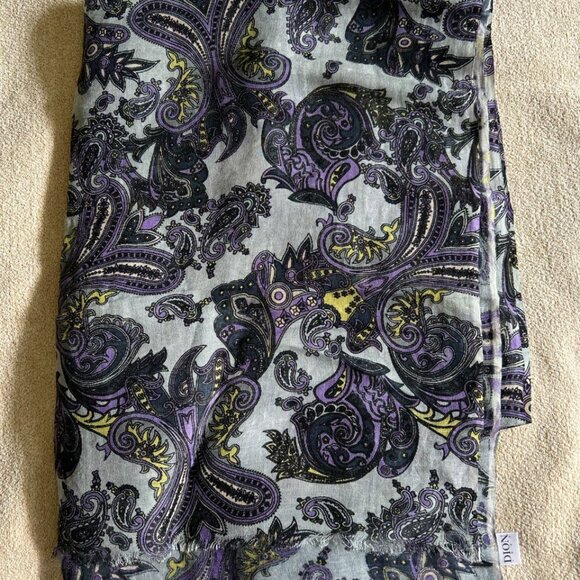 Linen Silk Paisley Scarf Hand-crafted Exquisite - Picture 4 of 6